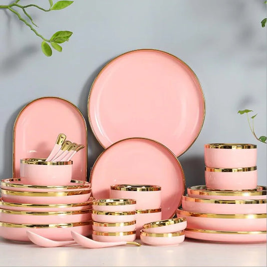 Gold Inlay Ceramic Plates Set