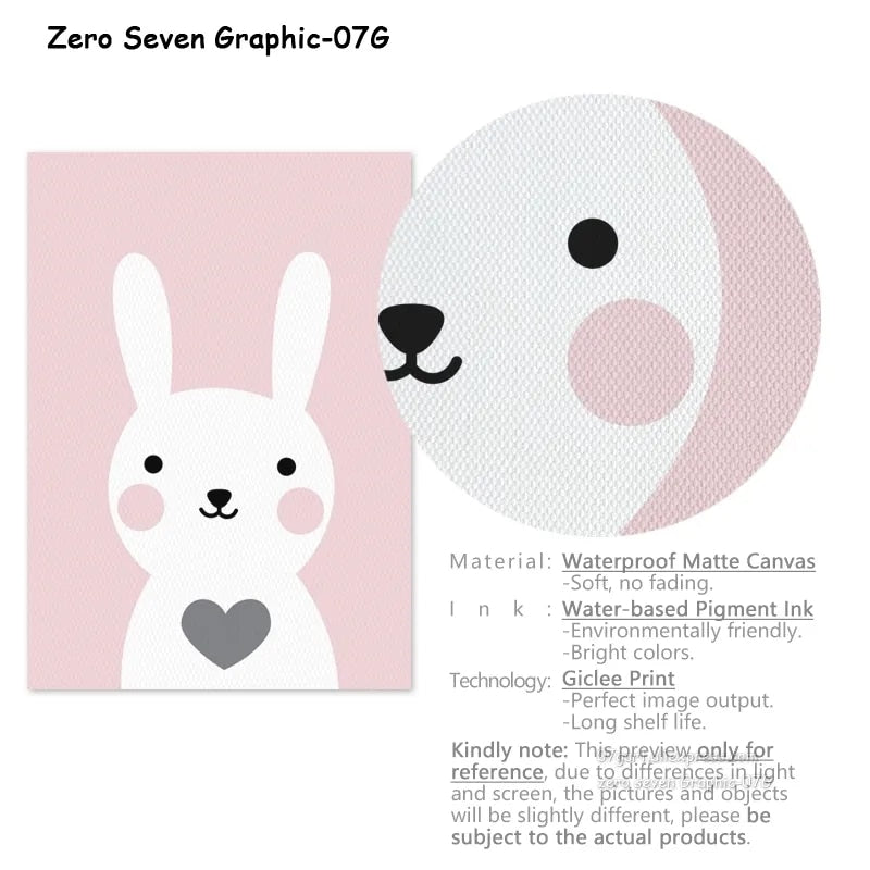 Cute Simple Cartoon Pink Love Bunny Giraffe