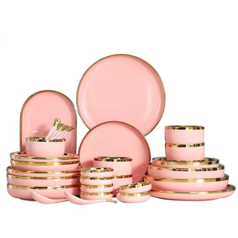 Gold Inlay Ceramic Plates Set