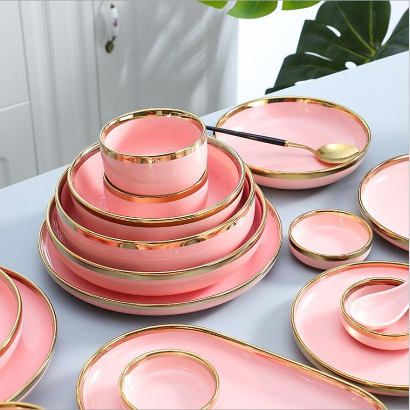 Gold Inlay Ceramic Plates Set