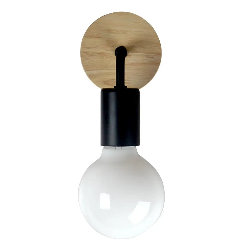 Nordic Wood Wall Lamp E27 Retro Bedside