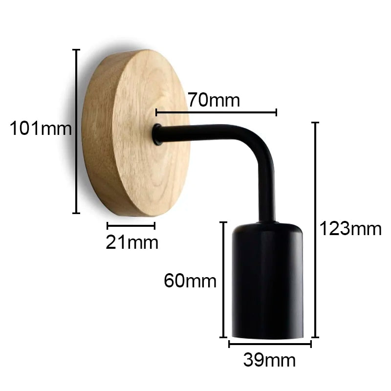 Nordic Wood Wall Lamp E27 Retro Bedside