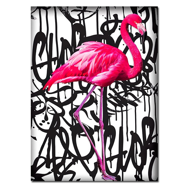 Nordic Wall Decor Pink Flamingo Graffiti Art