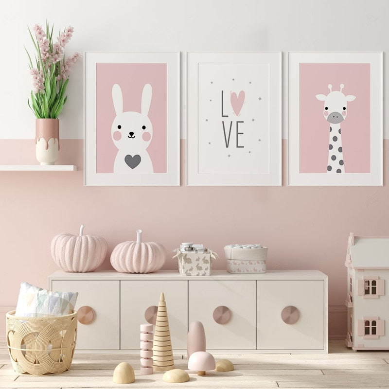 Cute Simple Cartoon Pink Love Bunny Giraffe