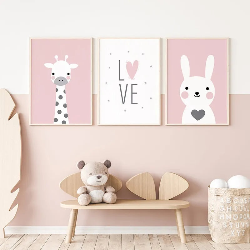 Cute Simple Cartoon Pink Love Bunny Giraffe